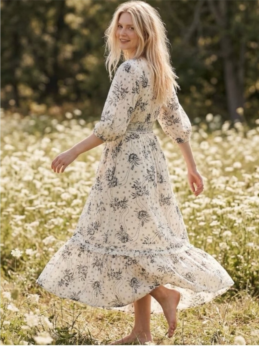 Free People Golden Hour Maxi Dress - Ivory Multi Floral - Picture 2 of 12